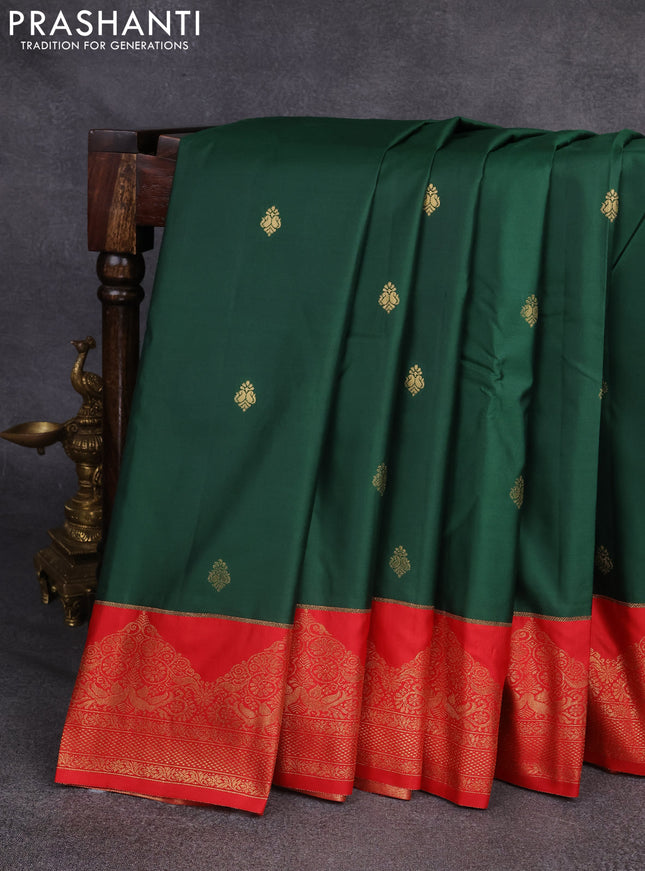Bangalori silk saree green and red with zari woven buttas and rich zari woven border