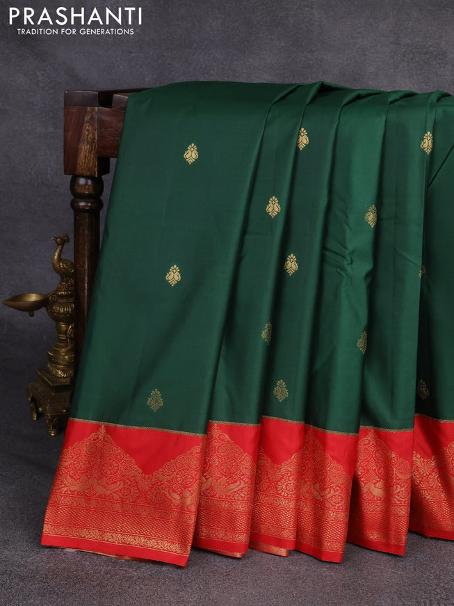 Bangalori silk saree green and red with zari woven buttas and rich zari woven border