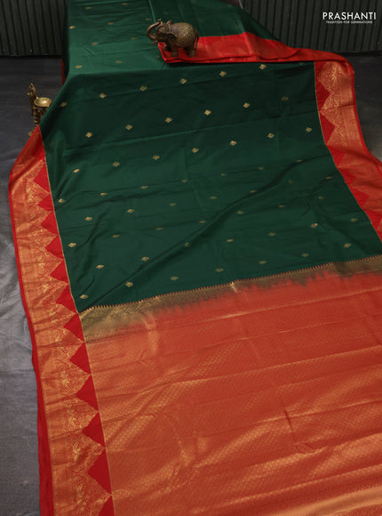 Bangalori silk saree green and red with zari woven buttas and rich zari woven border