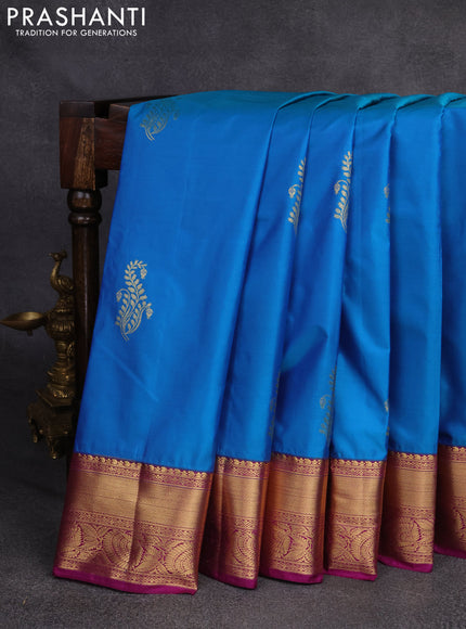 Bangalori silk saree cs blue and purple with zari woven buttas and rich zari woven border