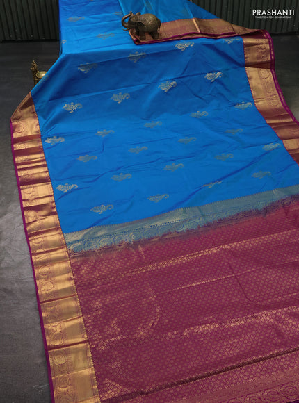 Bangalori silk saree cs blue and purple with zari woven buttas and rich zari woven border