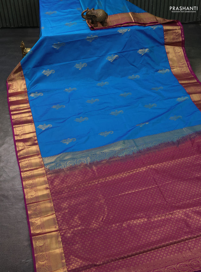 Bangalori silk saree cs blue and purple with zari woven buttas and rich zari woven border