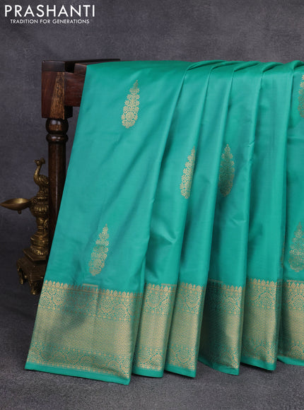 Bangalori silk saree teal green shade with zari woven buttas and rich zari woven border