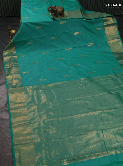Bangalori silk saree teal green shade with zari woven buttas and rich zari woven border