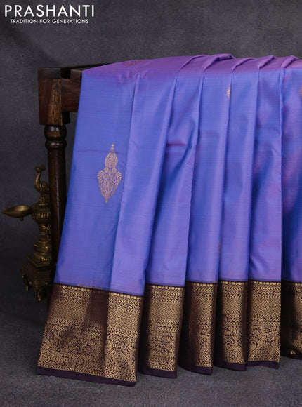 Bangalori silk saree blue and wine with zari woven buttas and rich zari woven border