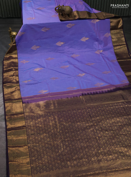 Bangalori silk saree blue and wine with zari woven buttas and rich zari woven border