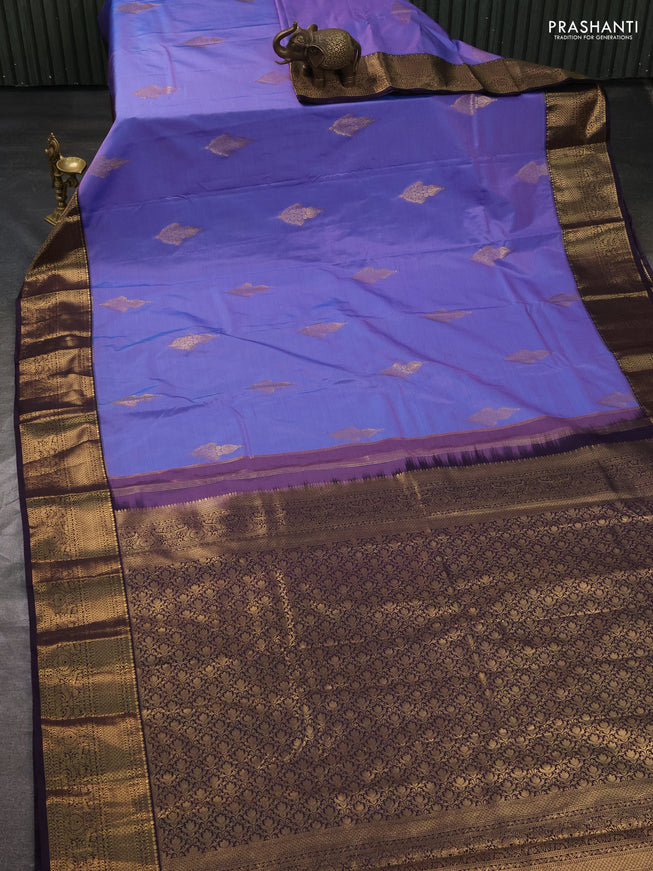 Bangalori silk saree blue and wine with zari woven buttas and rich zari woven border