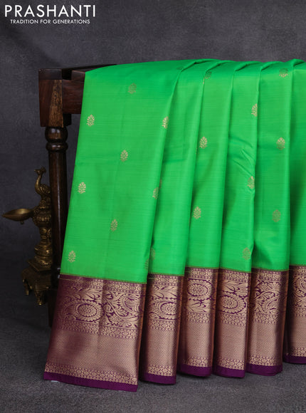 Bangalori silk saree parrot green and violet with zari woven buttas and rich zari woven border
