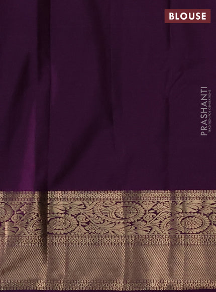 Bangalori silk saree parrot green and violet with zari woven buttas and rich zari woven border
