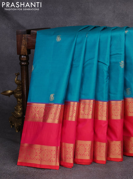 Bangalori silk saree cs blue and pink with zari woven buttas and rettapet zari woven border