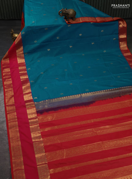 Bangalori silk saree cs blue and pink with zari woven buttas and rettapet zari woven border