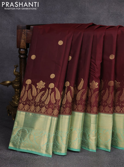 Bangalori silk saree brown and pastel green with zari woven buttas and rich zari woven border