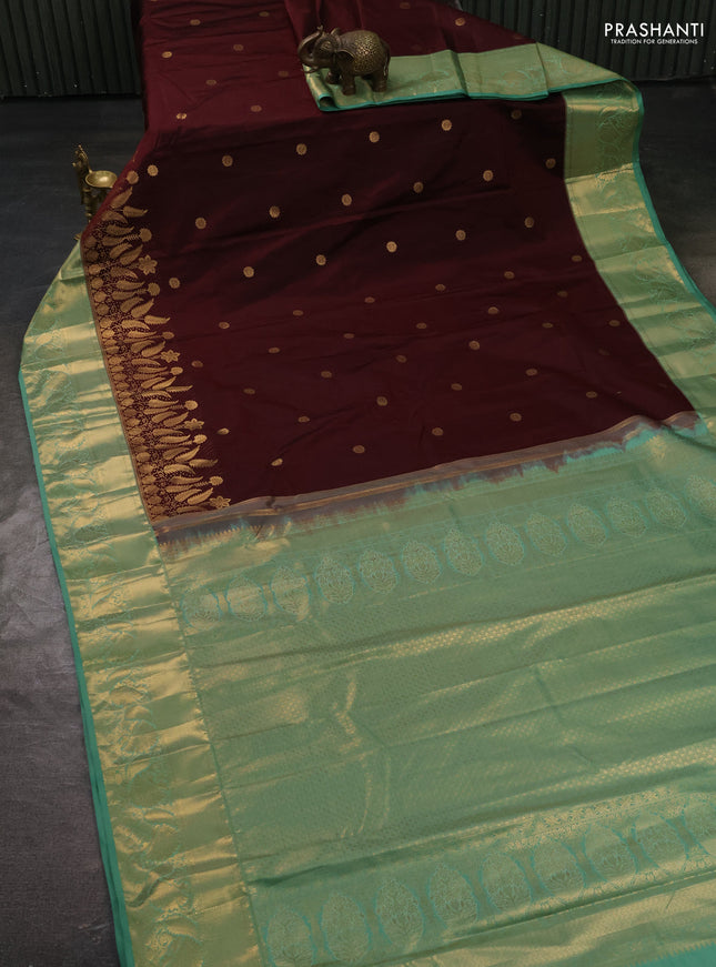 Bangalori silk saree brown and pastel green with zari woven buttas and rich zari woven border