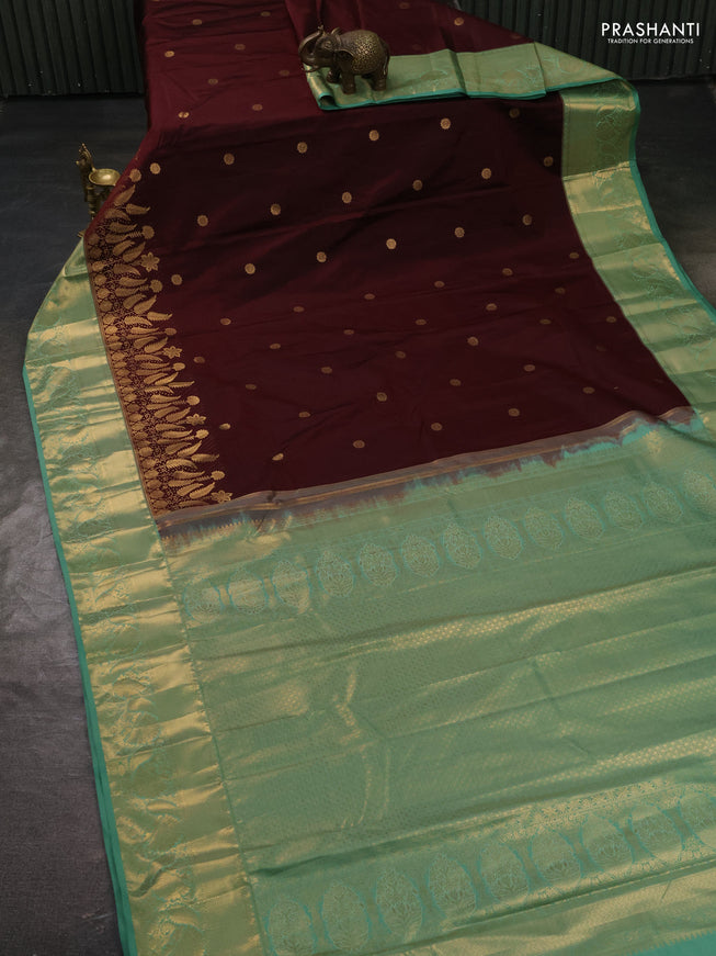 Bangalori silk saree brown and pastel green with zari woven buttas and rich zari woven border