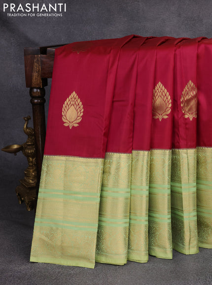 Bangalori silk saree magenta pink and pista green with zari woven buttas and long zari woven border