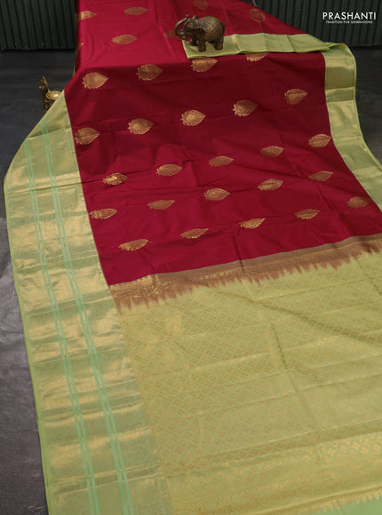 Bangalori silk saree magenta pink and pista green with zari woven buttas and long zari woven border