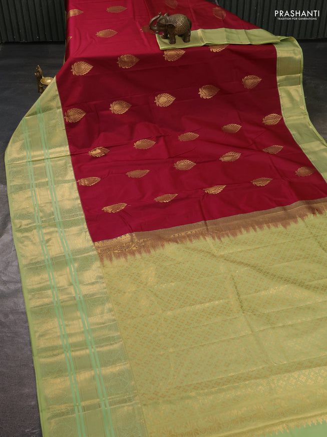 Bangalori silk saree magenta pink and pista green with zari woven buttas and long zari woven border