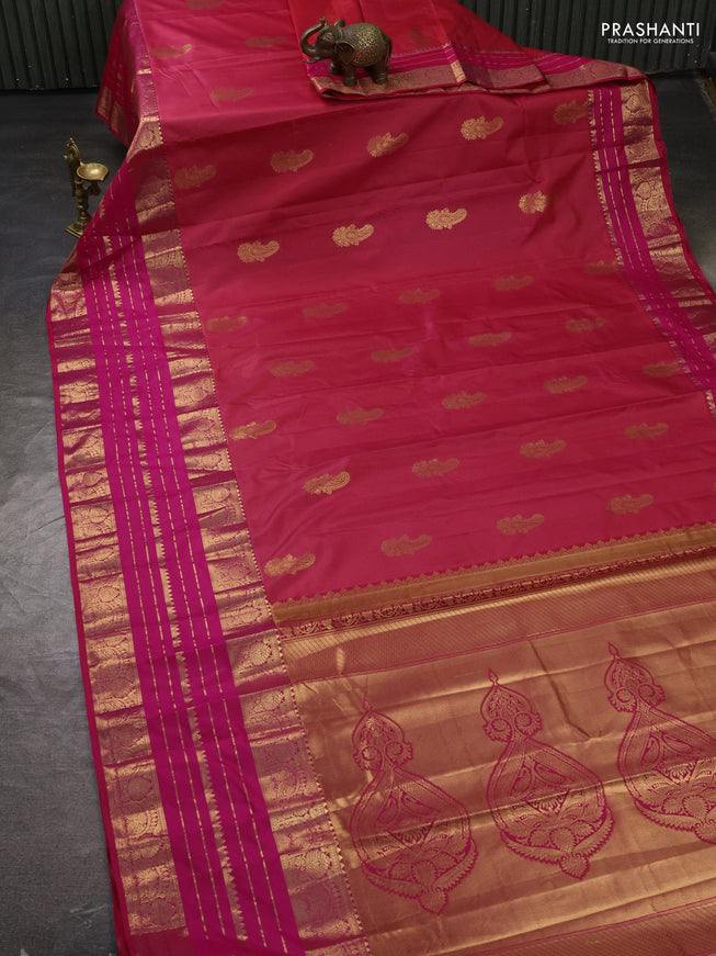 Bangalori silk saree pink with zari woven buttas and long zari woven border