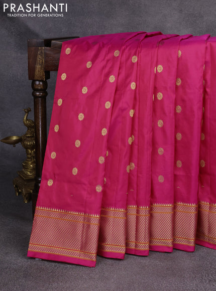 Pure paithani silk saree pink with zari woven floral buttas and zari woven border