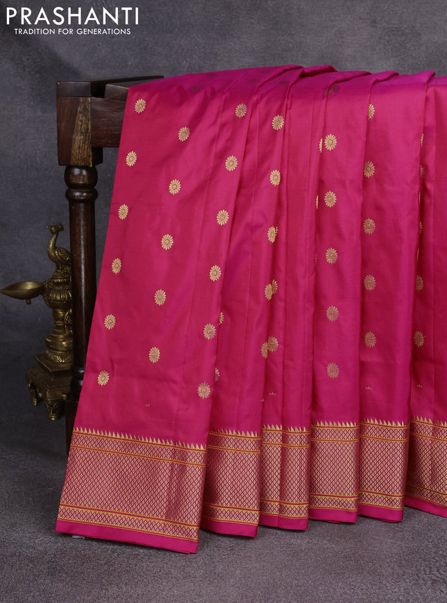 Pure paithani silk saree pink with zari woven floral buttas and zari woven border