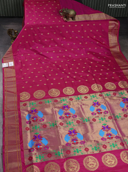 Pure paithani silk saree pink with zari woven floral buttas and zari woven border