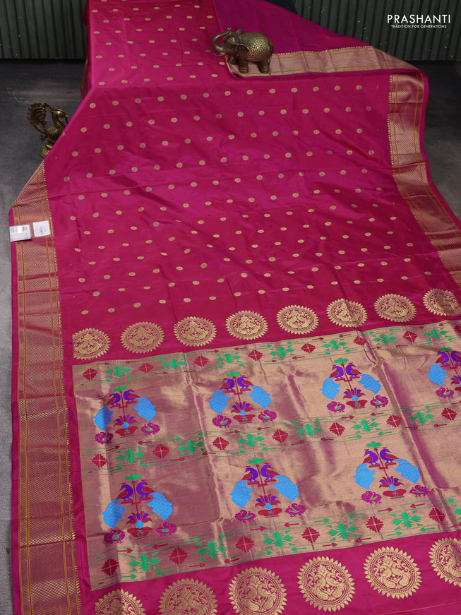 Pure paithani silk saree pink with zari woven floral buttas and zari woven border