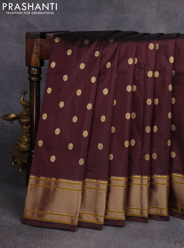 Pure paithani silk saree brown with zari woven floral buttas and zari woven border