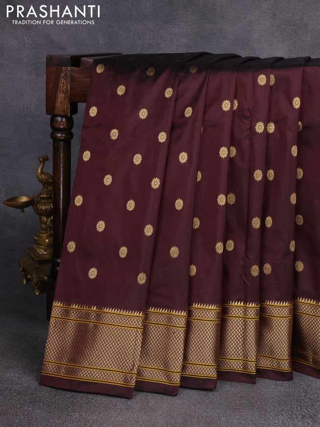 Pure paithani silk saree brown with zari woven floral buttas and zari woven border
