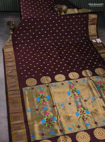 Pure paithani silk saree brown with zari woven floral buttas and zari woven border
