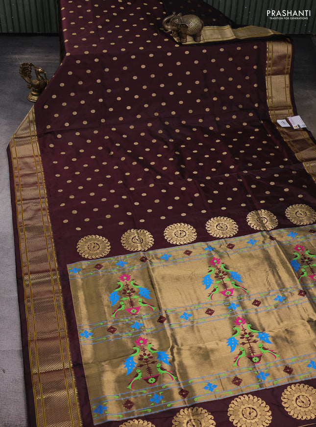 Pure paithani silk saree brown with zari woven floral buttas and zari woven border