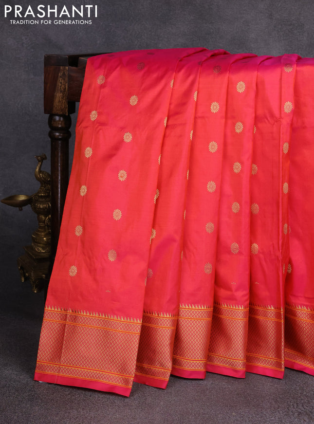 Pure paithani silk saree pink with zari woven floral buttas and zari woven border