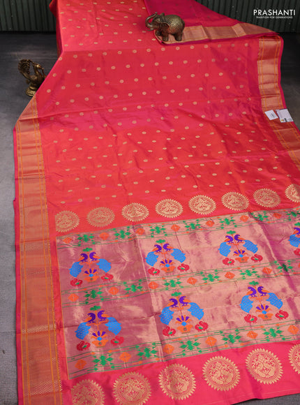 Pure paithani silk saree pink with zari woven floral buttas and zari woven border