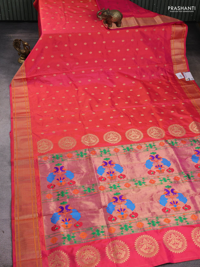 Pure paithani silk saree pink with zari woven floral buttas and zari woven border