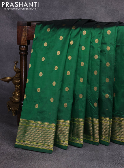 Pure paithani silk saree green with zari woven floral buttas and zari woven border