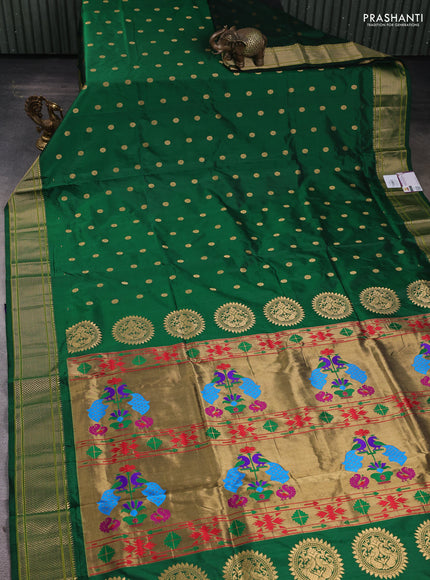 Pure paithani silk saree green with zari woven floral buttas and zari woven border