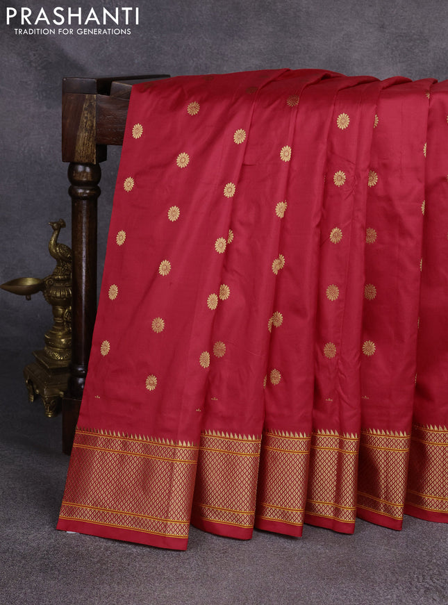 Pure paithani silk saree red with zari woven floral buttas and zari woven border