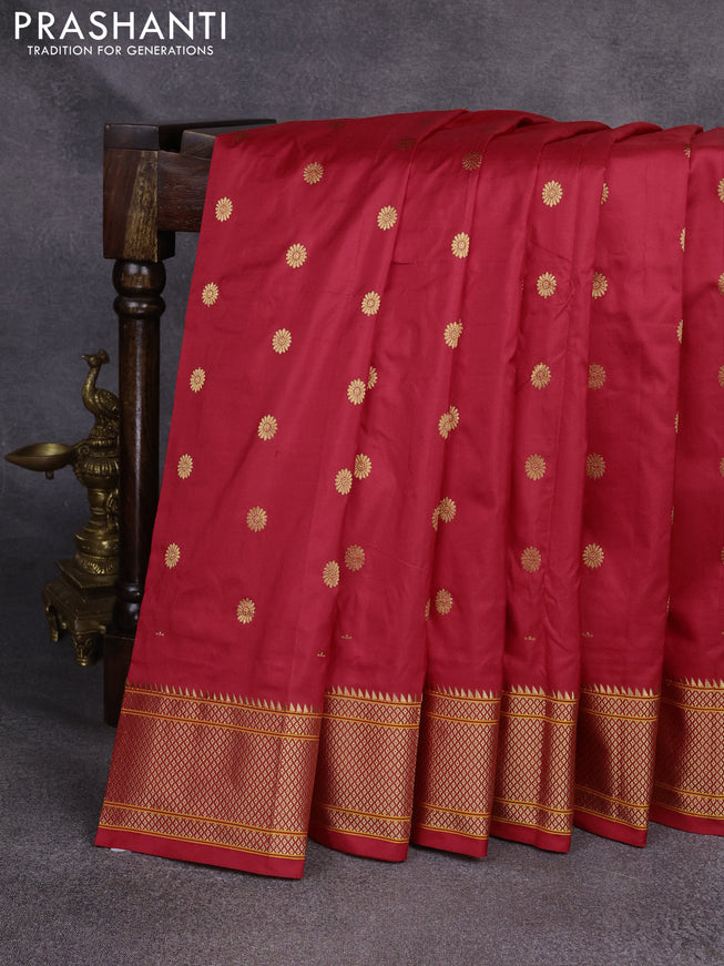 Pure paithani silk saree red with zari woven floral buttas and zari woven border
