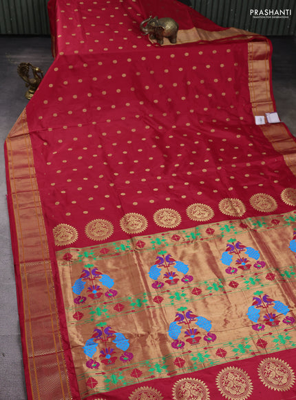 Pure paithani silk saree red with zari woven floral buttas and zari woven border