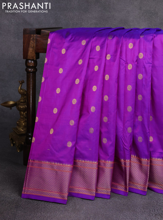 Pure paithani silk saree purple with zari woven floral buttas and zari woven border