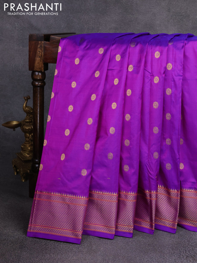 Pure paithani silk saree purple with zari woven floral buttas and zari woven border