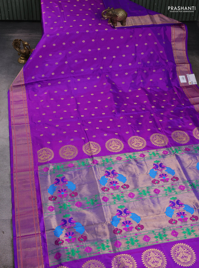 Pure paithani silk saree purple with zari woven floral buttas and zari woven border