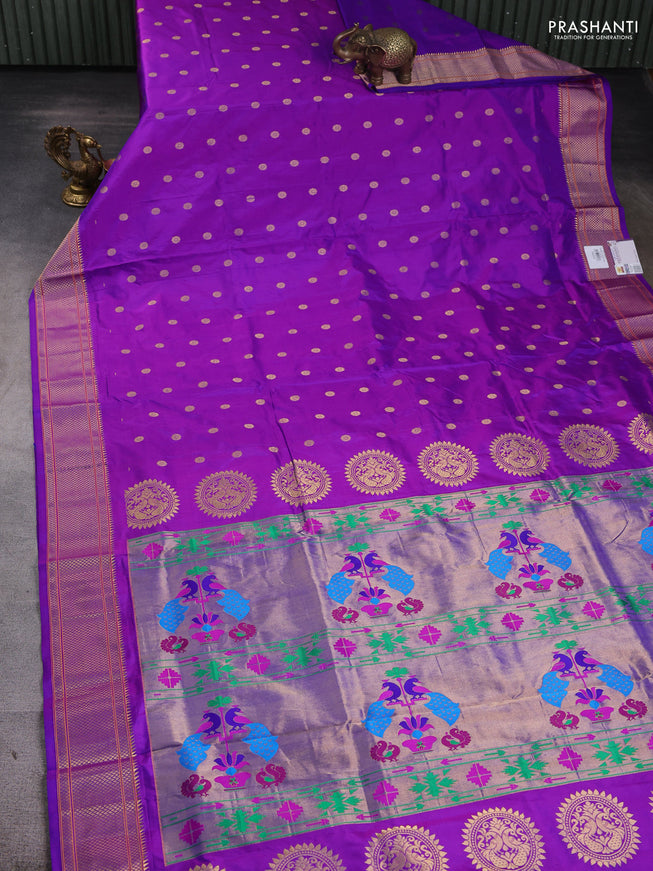 Pure paithani silk saree purple with zari woven floral buttas and zari woven border