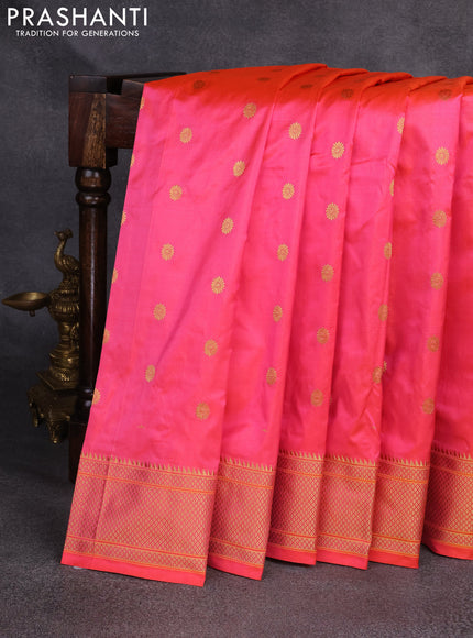 Pure paithani silk saree candy pink with zari woven floral buttas and zari woven border