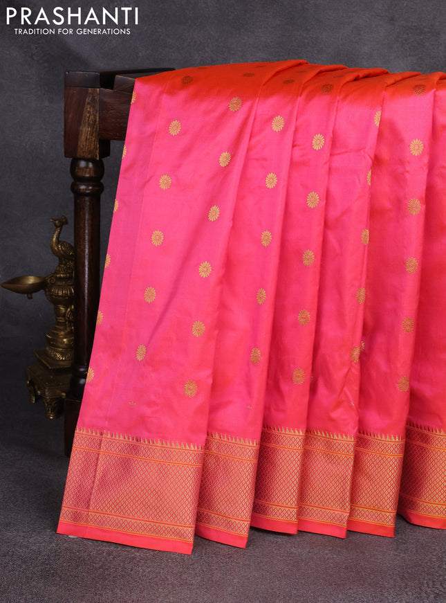 Pure paithani silk saree candy pink with zari woven floral buttas and zari woven border