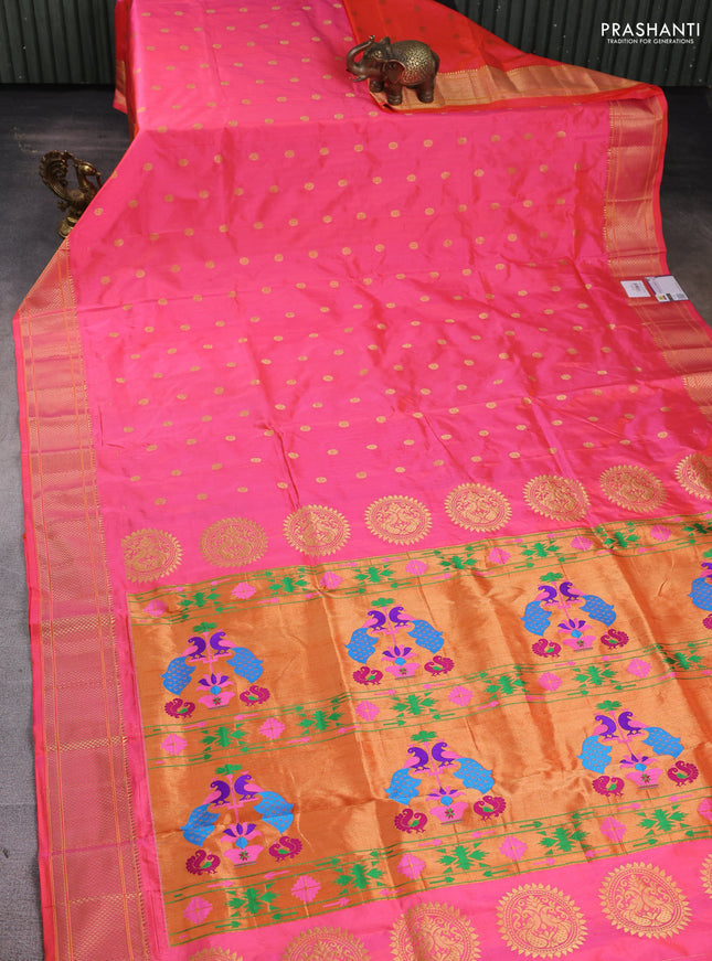 Pure paithani silk saree candy pink with zari woven floral buttas and zari woven border