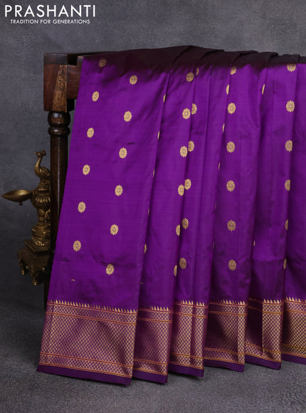 Pure paithani silk saree purple with zari woven floral buttas and zari woven border