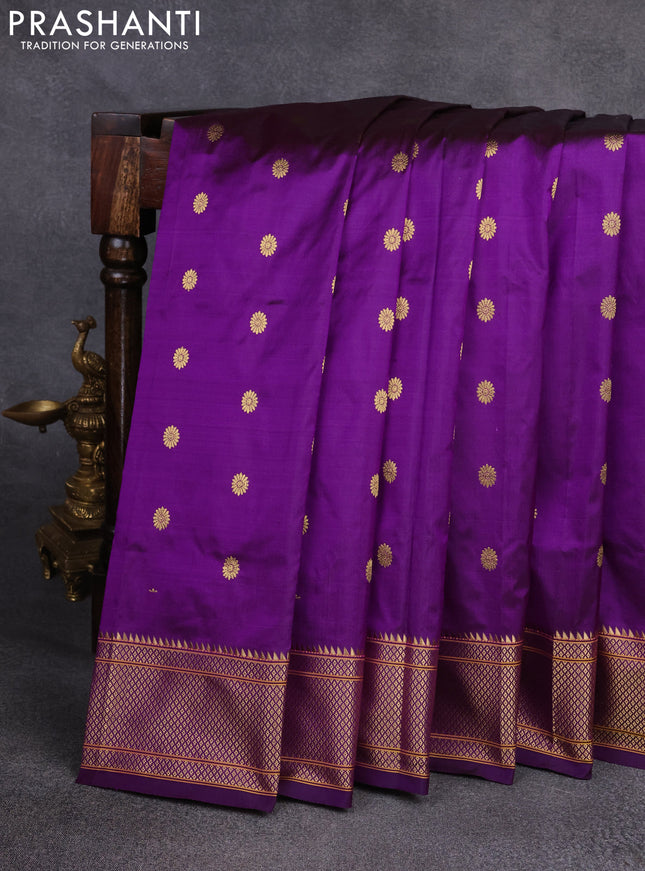 Pure paithani silk saree purple with zari woven floral buttas and zari woven border