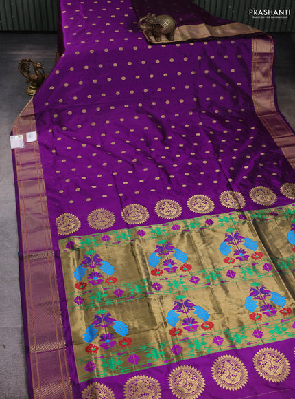Pure paithani silk saree purple with zari woven floral buttas and zari woven border