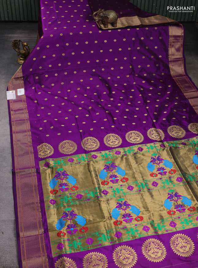 Pure paithani silk saree purple with zari woven floral buttas and zari woven border
