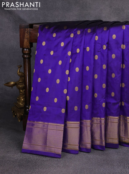 Pure paithani silk saree blue with zari woven floral buttas and zari woven border